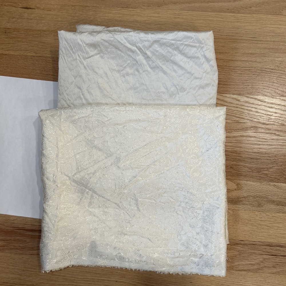 PreWashed Ivory Fabric Remnants 2 Pc Jacquard Brocade Crinkle Cosplay Craft